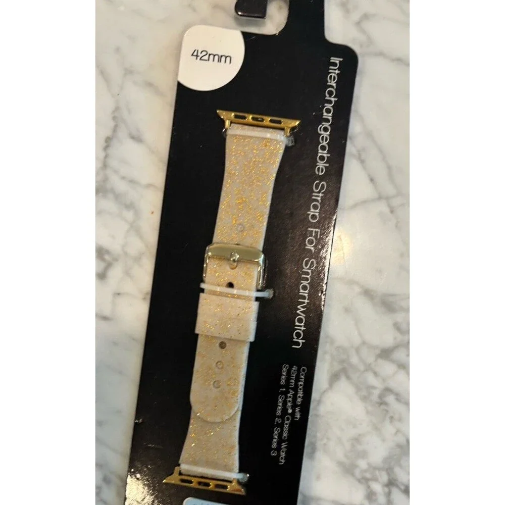 I.N.C. Metallic Gold Glitter Silicone 42mm Apple Watch Band Strap Wristband